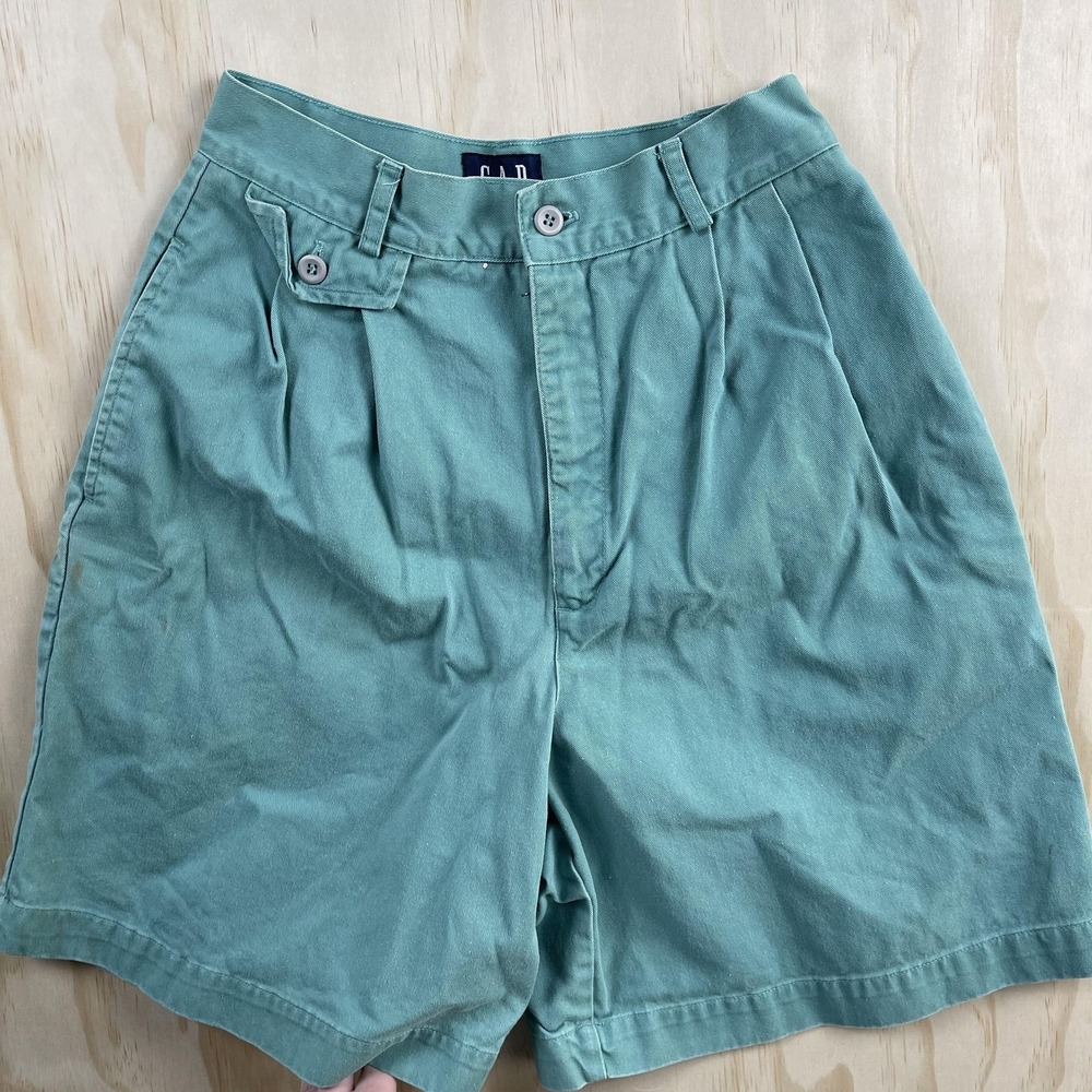 Vintage 90s Gap Shorts‎ Womens 26" Green Pleated Chino High Waist Casual USA